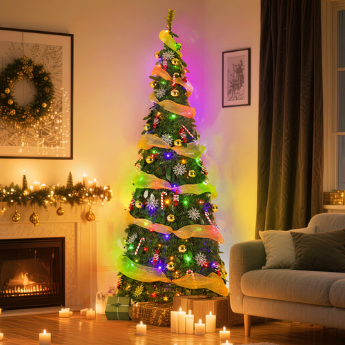 Árbol de Navidad plegable preiluminado árbol de Navidad blanco cálido y luz de color - Imagen 2 de 24