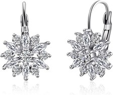 Snowflake Earrings Cubic Zirconia Earrings Sterling Silver Earrings Leverback Ea