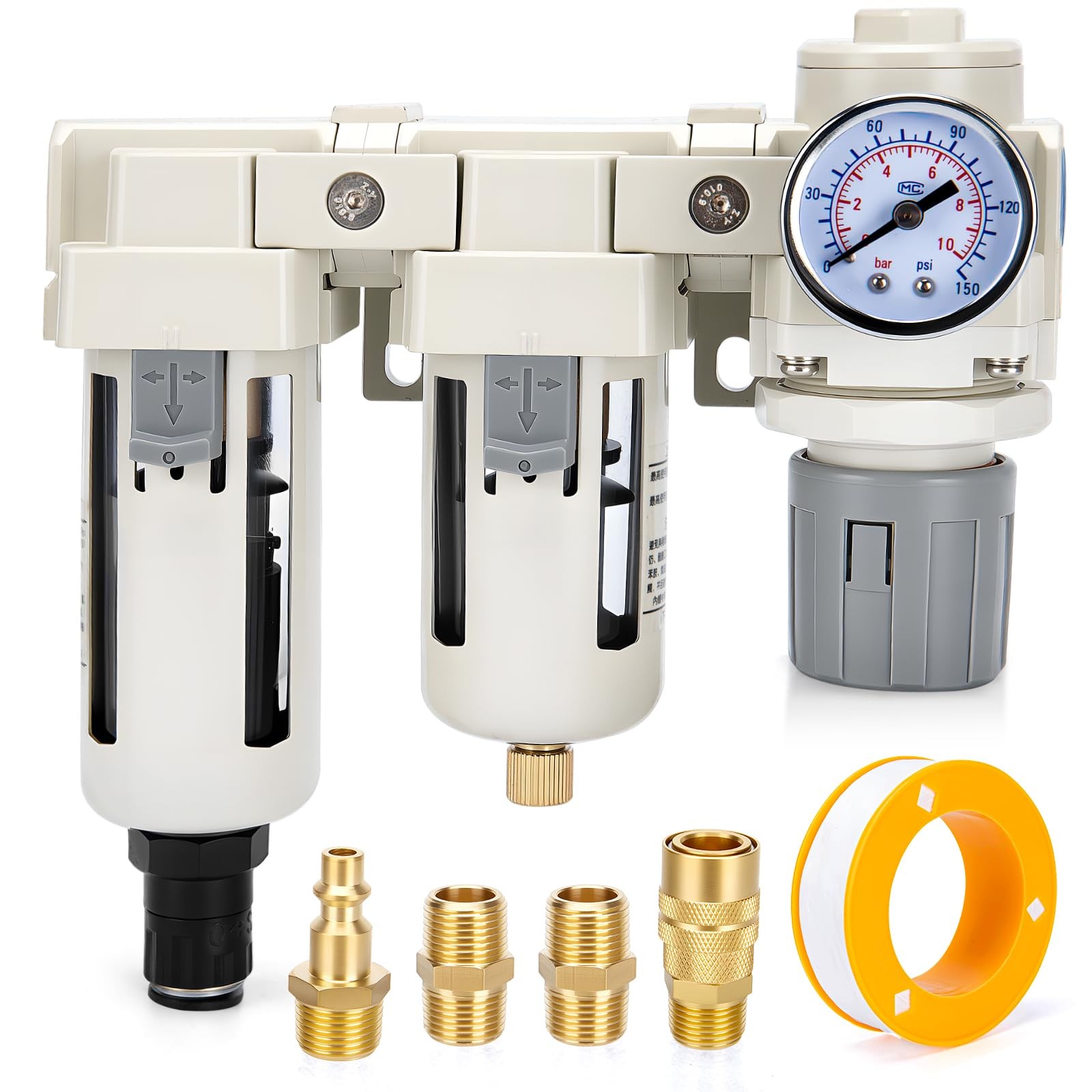 Air Pressure Regulator 3/8 NPT Auto Drain and Semi-Auto Double Air... 