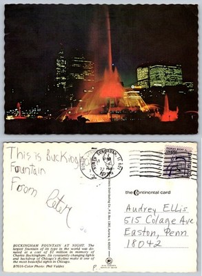 Buckingham Fountain Chicago IL Night Postcard 1979 Postmarked Illinois