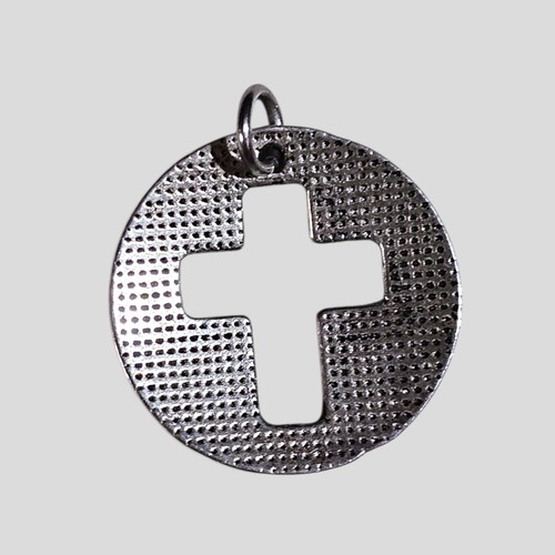 Vintage Silver Tone Cross Cutout Pendant Fe Esperanza Amor Faith Hope Love - Picture 2 of 3