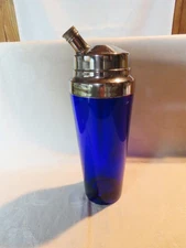Vintage cobalt blue glass cocktail martini shaker