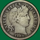 1909 Barber Dime Fine F Coin #33908