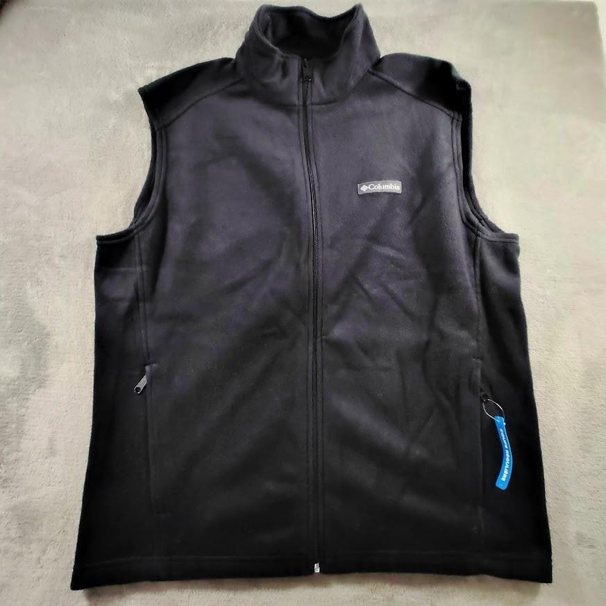 Columbia Vest Mens L Black Steens Mountain Fleece Full Zip Pockets Collared