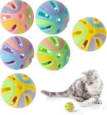 Colorful Cat Toy Balls with Bell 6PCS, Interactive Hollow Design, Plastic, Train