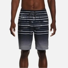 Nike Men' 9" Black Multi Faded Stripe Breaker Swim Trunks NESSD545-001 NWT Small