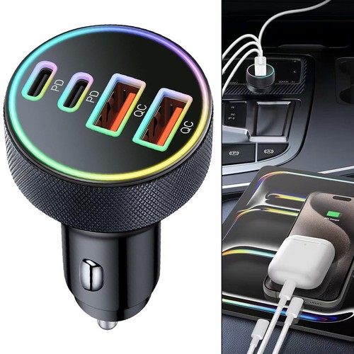Bezproblemowa instalacja Kompaktowa ładowarka samochodowa USB C z czterema wyjściami - Zdjęcie 3 z 9