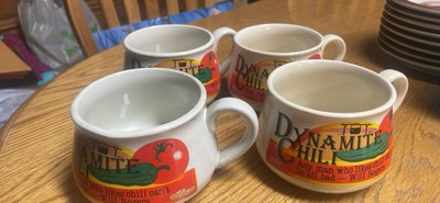Set Of 4 Dynamite  Any Man Who Likes Chili  Can t Be All  Will Roger Chili Mugs