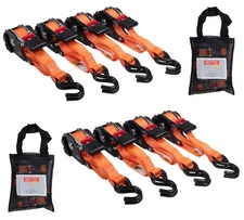 8 Pack 1"x12' Orange Auto Retractable Ratchet Straps with S Hook Tiedowns