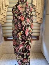 Women' Oversized Chiffon Wrap Shawl Scarf Beach Coverup Black Floral 57 x 75