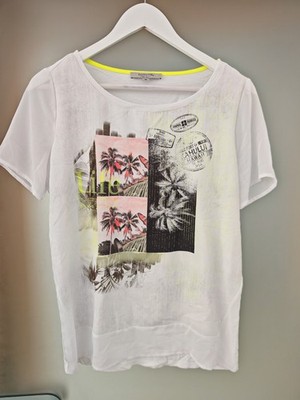 Comma Damen T-Shirt Weiss, Double Layer Transparente Ärmel, Gr. 36 kaum getragen