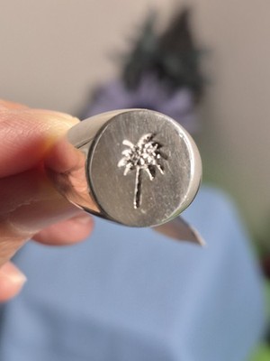 Vintage Lilly Pulitzer Sterlingsilber graviert Palme Siegelring Größe 8 Neu mit Etikett selten