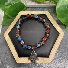 6 Plus Stretch Bracelet Stone/Glass Bead Hamsa Charm Free Ship New B75