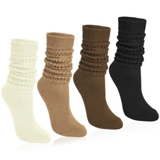 4 Pairs Slouchy Socks for Women, Scrunch Boot Long Knee High Knit Tube Athlet...