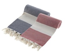 Turkish Peshtemal Towel Set of 2   100 Cotton, Fast Drying, Lightweight Hamm...