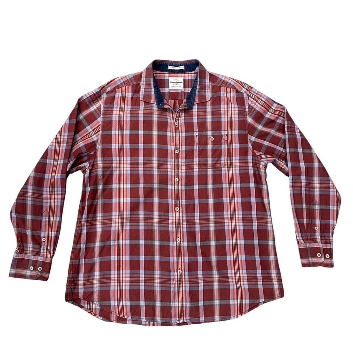 Tommy Bahama Mens XL Plaid Long Sleeve Button Down Shirt Island Crafted