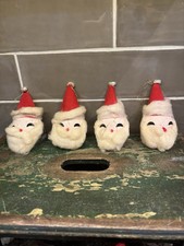 Vtg Mcm Set Of 4 Santa Head Christmas Putz Cardboard Paper Mache Japan Ornaments
