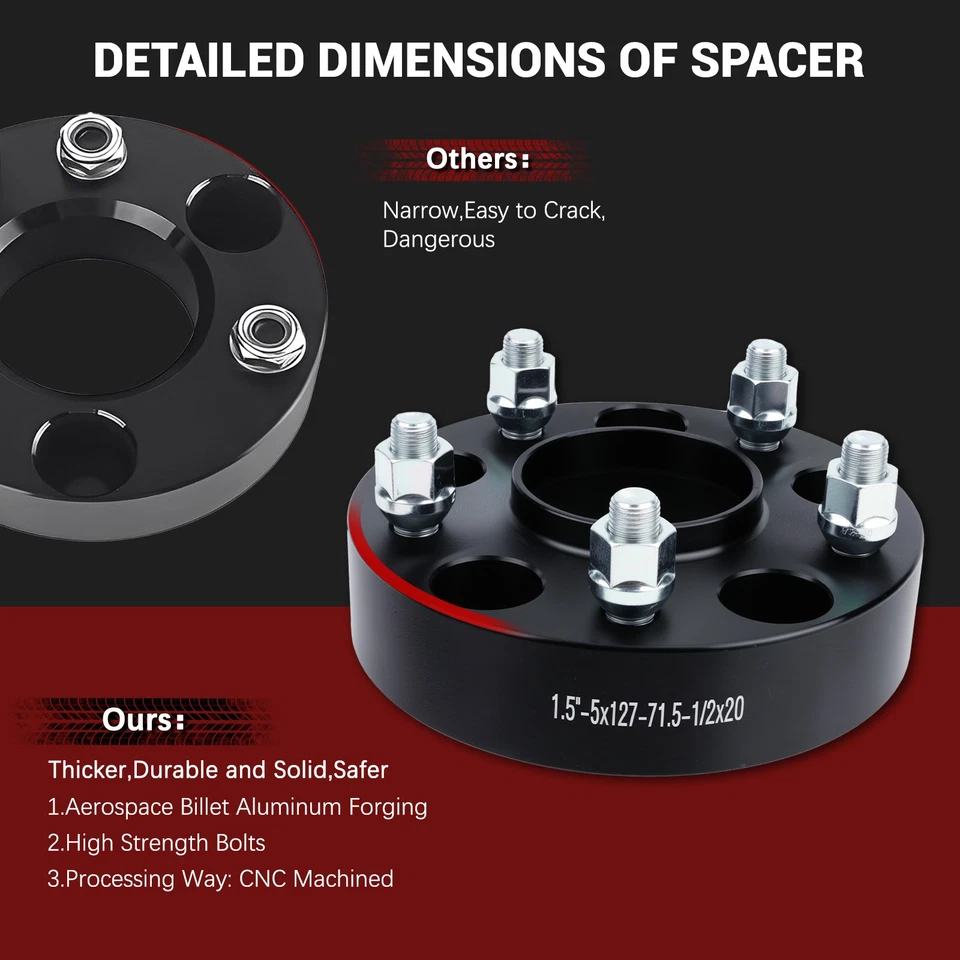 1.5" 71.5mm PCD5*127mm Wheel Spacers For Jeep Wrangler Grand Cherokee Commander - Imagem 4 de 4