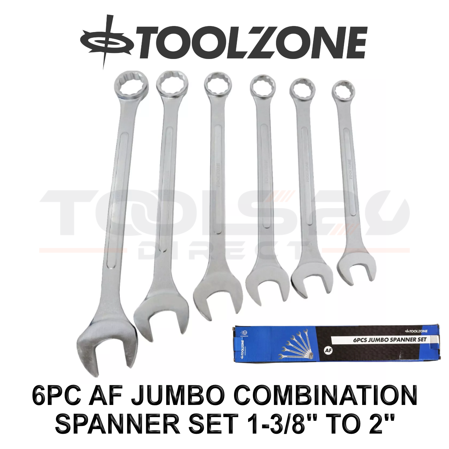 Toolzone 6pc AF Jumbo Combination Spanner Set 1-3/8"" to 2"" Drop Forged SP009
