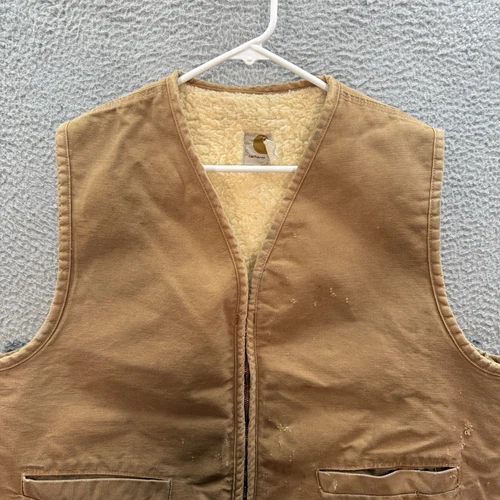 Chaleco Carhartt De Colección Para Hombres XL Lona Tostada Forrado Sherpa Ropa de Trabajo Tareas de Granero Años 90 - Imagen 8 de 14