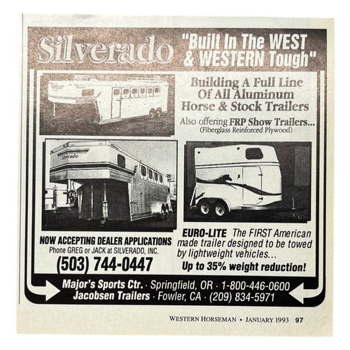 Silverado Horse and Stock Trailers VTG Print Ad 90s Springfield OR Fowler CA - Bild 1 von 4