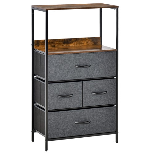 Chest of Drawers Bedroom Unit Storage Cabinet with 4 Fabric Bins for Living Room - Photo 9 sur 9