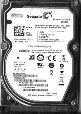 Seagate ST9250315AS 250GB Sata Hard Drive P/N: 9HH132-036  6VC  SU F/W: D005DEM1