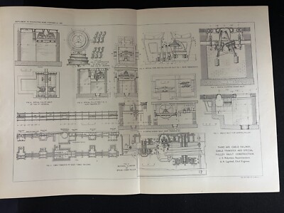 1894 Antique Industrial Drawing Third Ave. Cable Railway Pulley Vault
