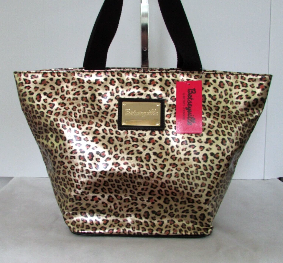 Bolso de Mano Betsey Johnson Cheetah Shopper Cartera Betseyville RARO Metálico Dorado Nuevo con Etiquetas Foto 2 de 4