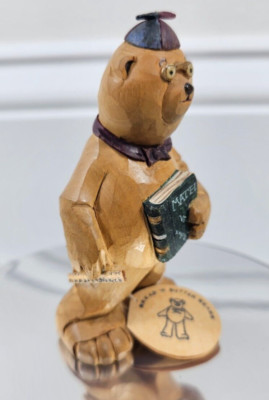 1988 Bread 'N Butter Bears 4'' Carved Wood Math Student Bear R+L #7 Limited Ed.