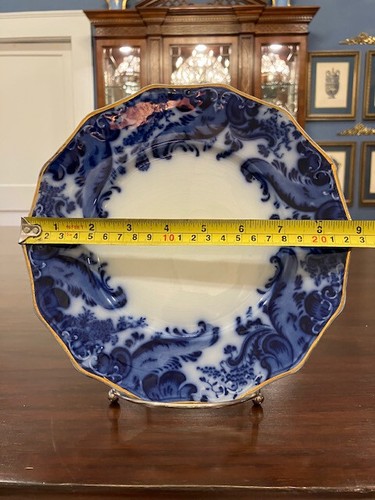 Argyle by Grindley - One Vintage Gold Edged Flow Blue Luncheon Plate - Picture 2 of 5