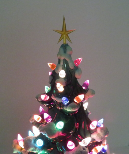 VTG 1960s CERAMIC 16" LIGHT UP CHRISTMAS TREE WITH STEADY & BLINKING LIGHT BULB - Picture 6 of 23