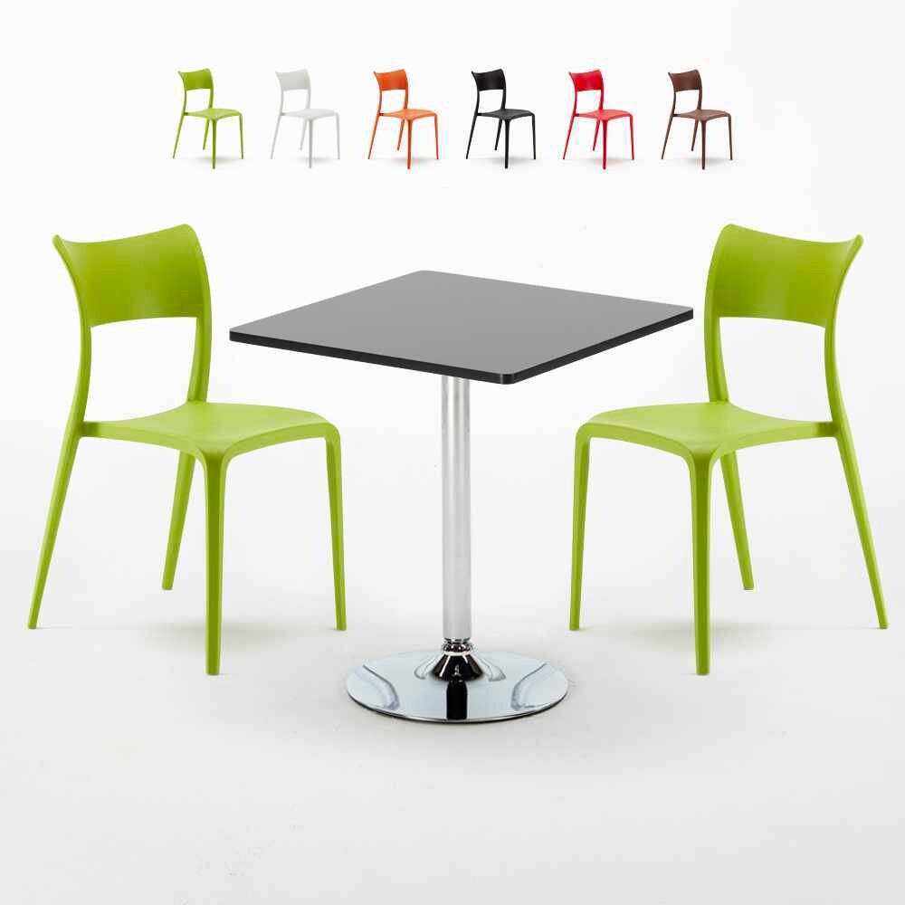 Mesa Cuadrada Negra Con 2 Sillas De Colores Interior Bar Parisienne Mojito