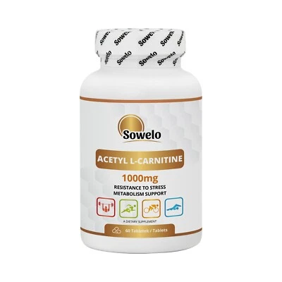 Acetyl L-Carnitine 1000mg – Comprimés – Nerveux, Antioxydant & Énergie – Sowelo - Photo 1/4