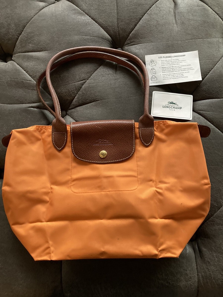 Vintage Longchamp Foldable Tote Bag Purse. Orange. Made In France