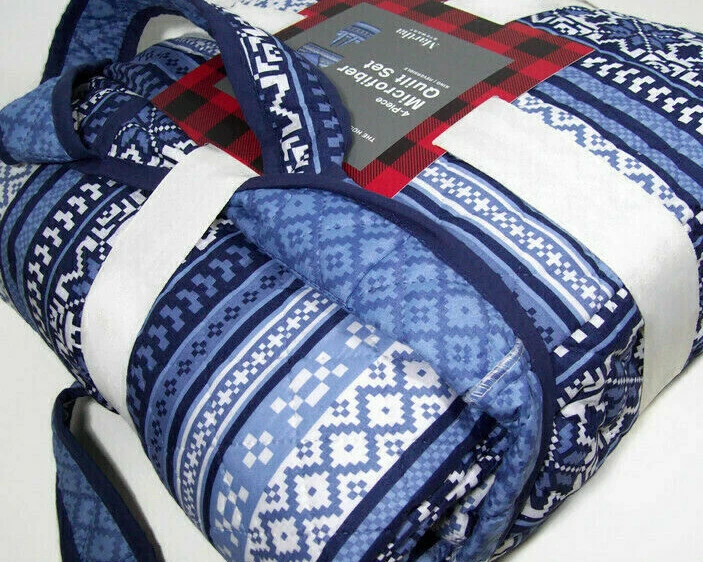 Edredón Martha Stewart Holiday reversible azul Fair Isle completo Queen fundas estándar Foto 4 de 4