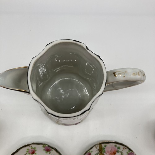 VTG Antique Japan porcelain hand painted chocolate pot w/4 cups and saucers - Picture 8 of 9