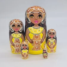5" African Nesting dolls 5 in 1 Dark Skin Matryoshka hand painted in Ukraine