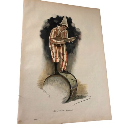 Vtg Color Print Sylvesterlust Alfred Schwarz Smoking Acrobat 11X16 Germany