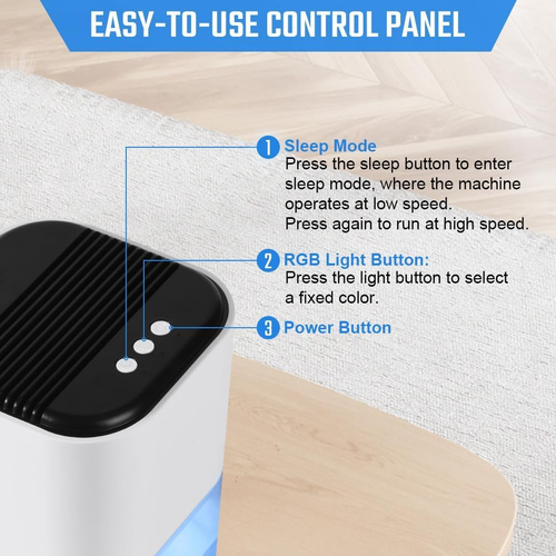 2000ML Dehumidifiers for Home, Air Purifier Dehumidifier for Room Damp with LED - Picture 2 of 9