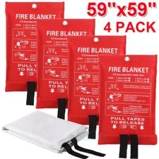 2 4 PACK FIRE BLANKET Fiberglass Emergency Home Retardant Prepared 59''x59''