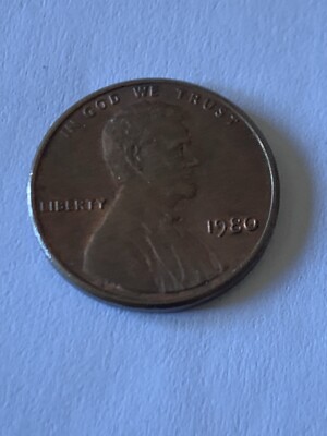 1980 Lincoln Memorial Penny, No Mint Mark, Copper 3.1 Grams Rare 1