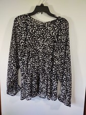 Banana Republic Women's White/Black Long Sleeve Pullover Semi-Sheer Blouse , S 