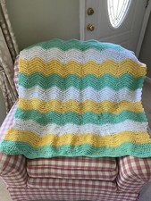 Crochet Chevron Baby Blanket Afghan Handmade New Yellow Mint Green White