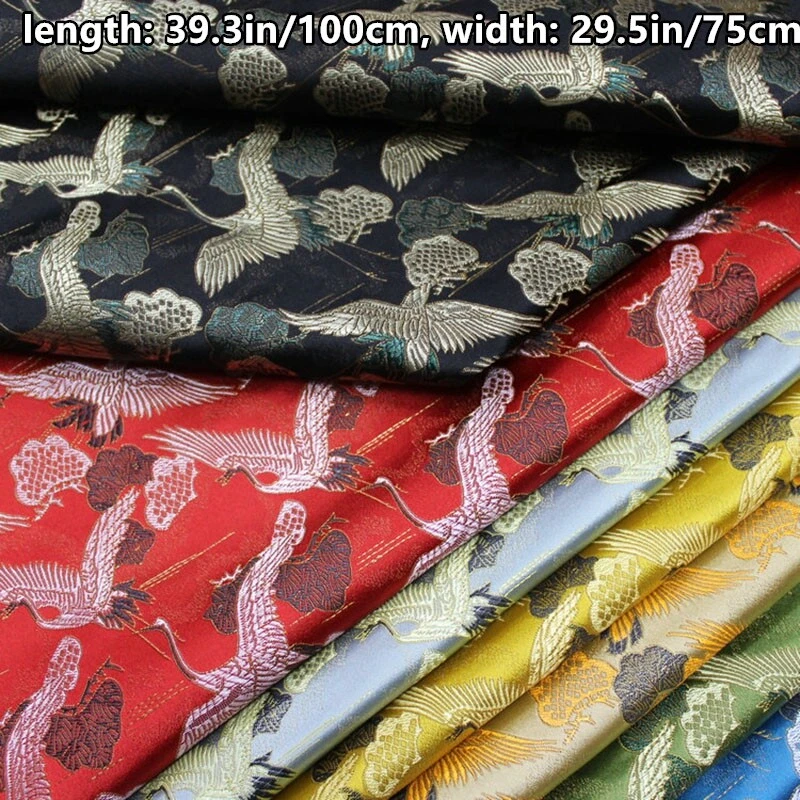 1M Satin Brocade Damask Fabric Cloth Crane Print for Dress Costume DIY Craft - Image 2 of 4