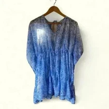 Time & Tru Women's Dress Playsuit-romper Peasant Blouse Sky Blue Floral Print M