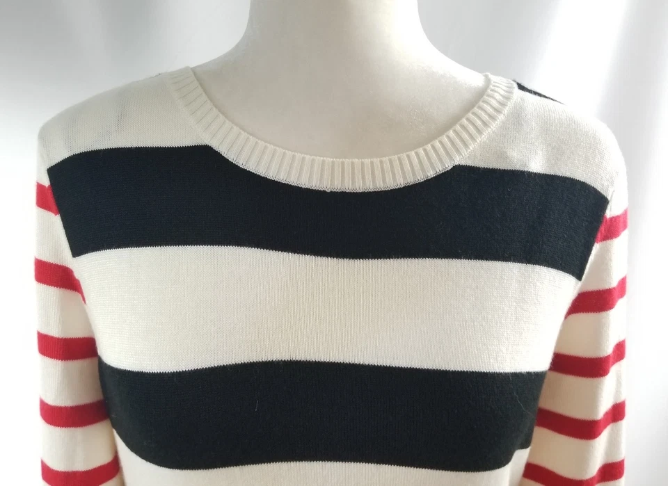 Vestido Vaina Suéter Eliza J Negro Beige Rojo Rayas Manga Larga Talla Mediana Foto 2 de 4