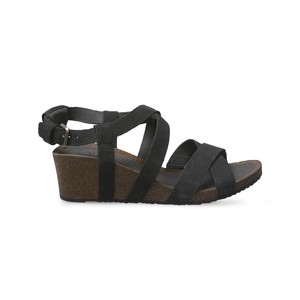 Teva Mahonia Wedge Cross Strap Black Leather Women S Sandals Size Us 9 Uk 7 New Ebay
