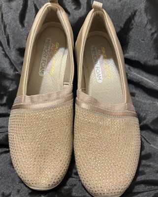 Skechers Arya Sparkle Slip-On Shoes in Natural Gold Size