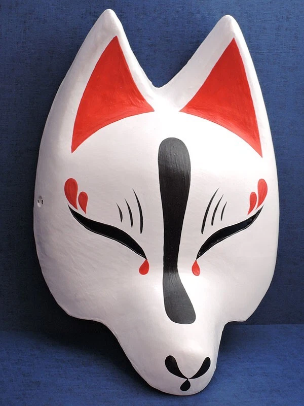 Komendo Half Fox Mask Shirayoi Kitsune Handmade Painted Japan Party Cosplay - Image 2 of 4